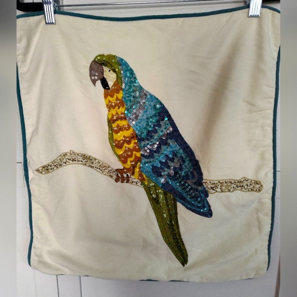 Pier One Vintage Pillow Slipcover Sequined Parrot Margaritaville Vibes Excellent